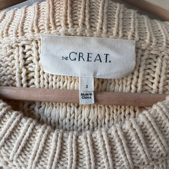 The Great. Sweater Floral Embroidered Cable Knit Pullover Sweater Cream Size 1/S - Picture 6 of 9